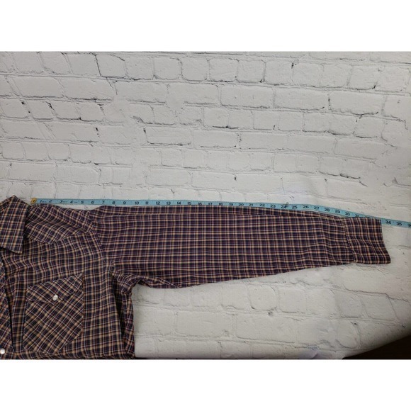Vintage Wrangler Long Tail Pearl Snap Plaid Men Multicolor Sz 17X36 Made In USA - Picture 8 of 16